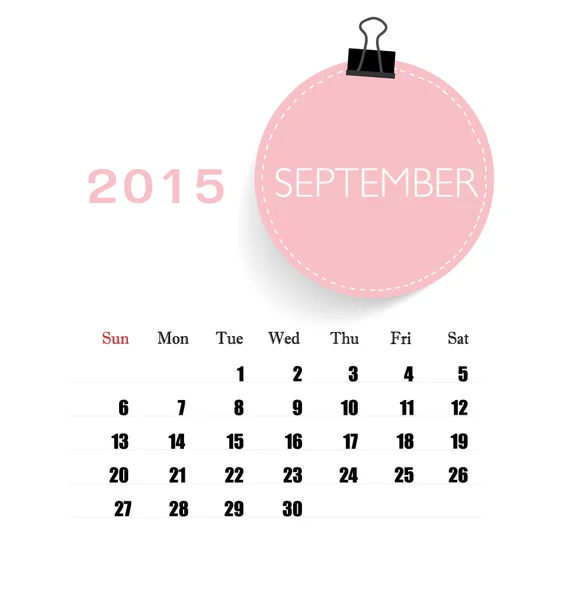 2015 日历，9 月的每月日历模板。矢量我 — 图库矢量图片