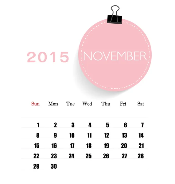 2015 kalender, månadsvis kalendermall för November. Vector il — Stock vektor