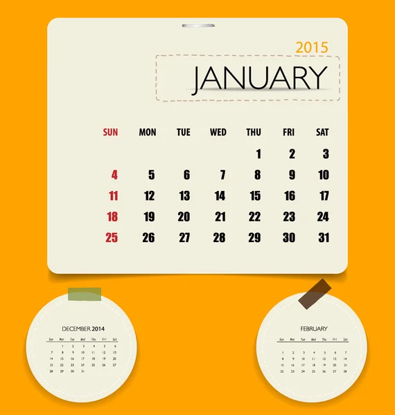 Calendario 2015, modello di calendario mensile per gennaio. Vettore malato — Vettoriale Stock