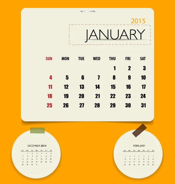 Calendrier 2015, modèle de calendrier mensuel pour janvier. Vecteur ill — Image vectorielle