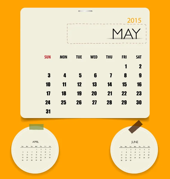 2015 kalender, maandelijks kalendersjabloon voor mei. Vector afb — Stockvector