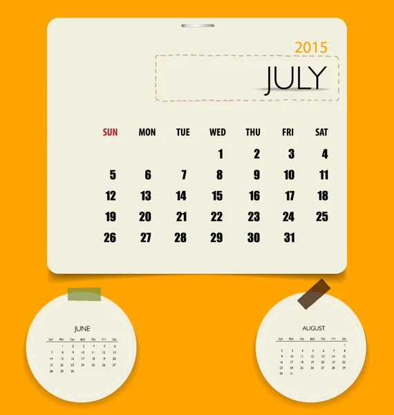 2015 calendario, plantilla de calendario mensual para julio. Ilustración vectorial — Vector de stock