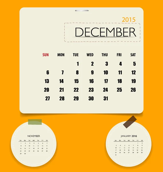 2015 kalender, månadsvis kalendermall för December. Vector il — Stock vektor