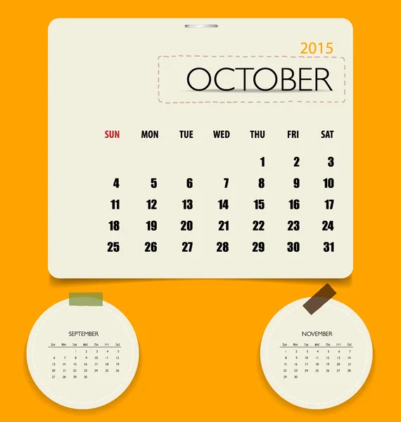 Calendario 2015, modello di calendario mensile per ottobre. Vettore malato — Vettoriale Stock