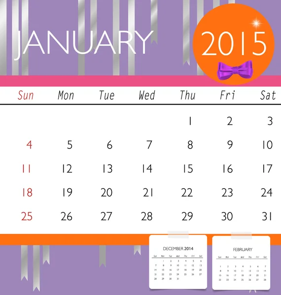 2015 日历，每月日历模板为一月。矢量生病了 — 图库矢量图片