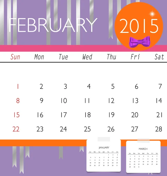 2015 calendar, monthly calendar template for February. Vector il — Stock Vector