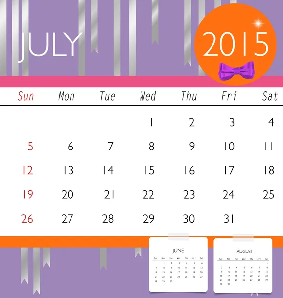 2015 takvim, Temmuz için aylık takvim şablonu. Vektör illust — Stok Vektör