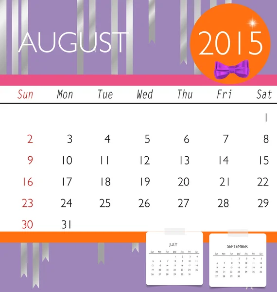 2015 calendar, monthly calendar template for August. Vector illu — Stock Vector