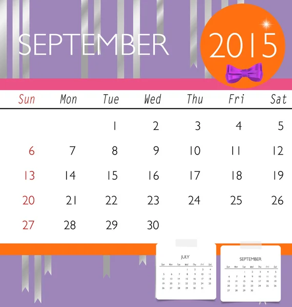 2015 takvim, Eylül için aylık takvim şablonu. Ben vektör — Stok Vektör