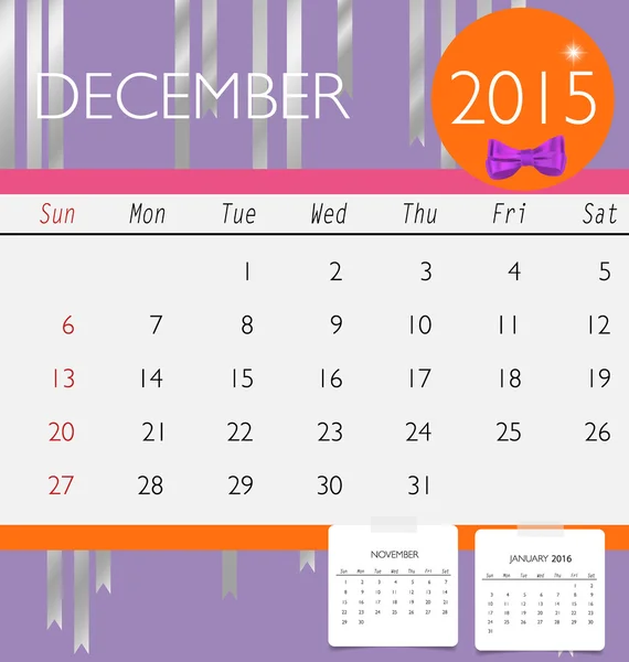 2015 calendar, monthly calendar template for December. Vector il — Stock Vector