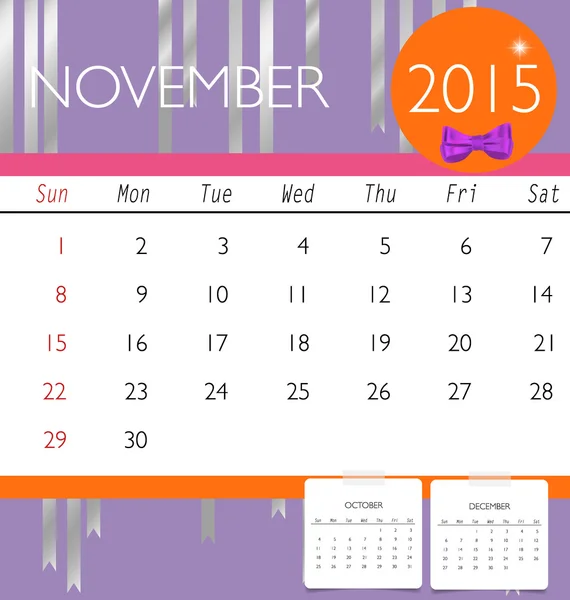 2015 calendar, monthly calendar template for November. Vector il — Stock Vector