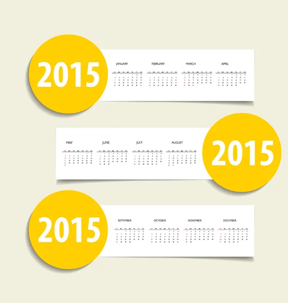Calendario 2015. Illustrazione vettoriale . — Vettoriale Stock