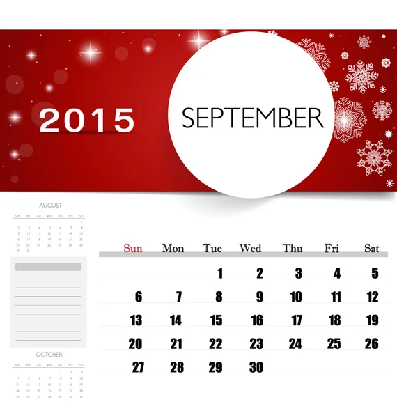 2015 calendar, monthly calendar template for September. Vector i — Stock Vector