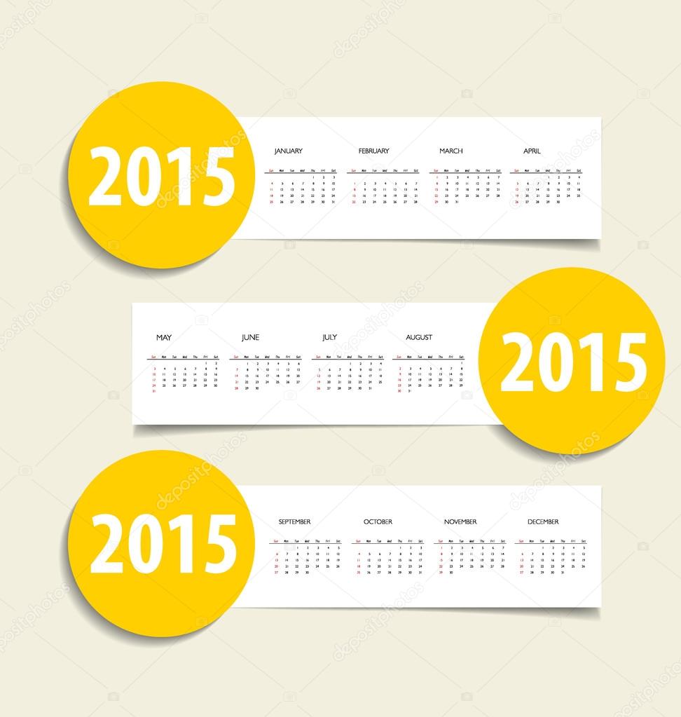 2015 calendar. Vector illustration.