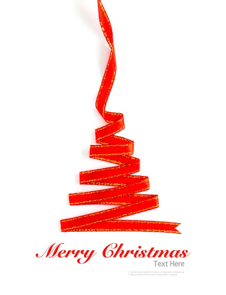 Christmas tree from Shiny red ribbon isolated on white backgroun — Stock Photo, Image