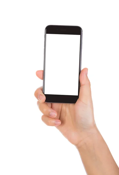 Kezében mozgatható szúró telefon-val üres képernyő elkülönített wh — Stock Fotó