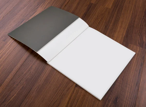 Katalog, dergi boş, sahte ahşap arka plan üzerinde kitap