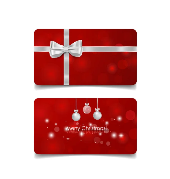 Coupons cadeaux de vacances avec des noeuds cadeaux et boule de Noël, vecteur i — Image vectorielle