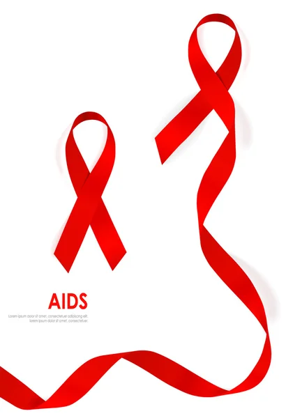 Aids Awareness Nastro cuore rosso su sfondo bianco. Illu vettoriale — Vettoriale Stock