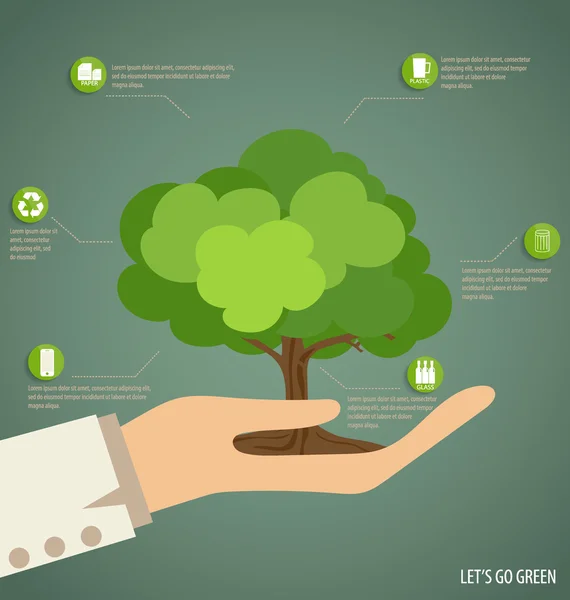 Mano sosteniendo Árbol. Ilustración vectorial . — Vector de stock