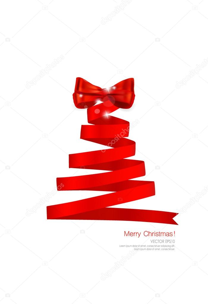 Christmas tree from Shiny red ribbon on white background. Vector