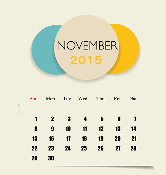 2015 calendario, plantilla de calendario mensual para noviembre. Vector il — Vector de stock