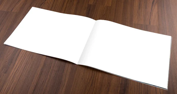 Catálogo em branco, brochura, revistas, mock book up on wood backgroun — Fotografia de Stock