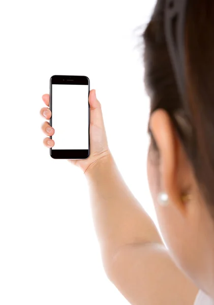 Селфи с мобильным смартфоном на белом фоне — стоковое фото