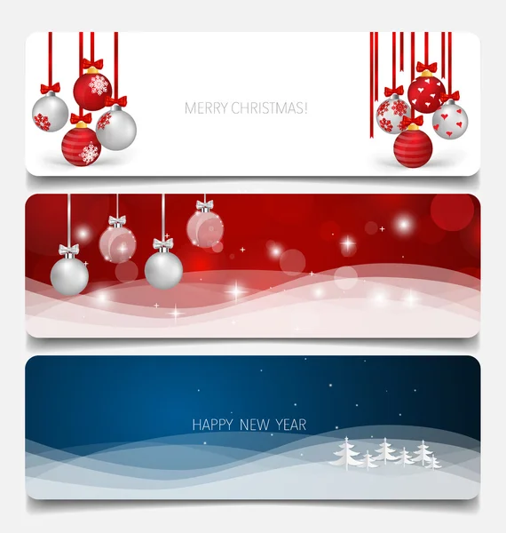 节日礼品券与圣诞树和圣诞球，ve — 图库矢量图片