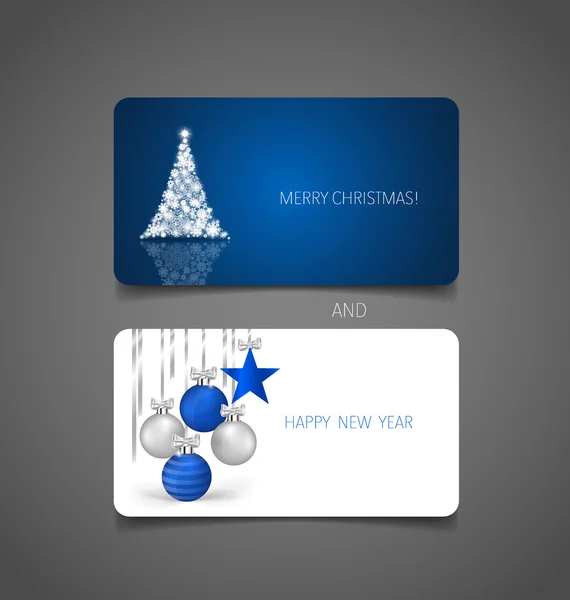 Cupones de regalo de vacaciones con árbol de Navidad y bolas de Navidad, ve — Vector de stock