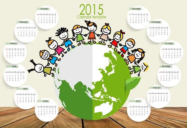 2015 calendario, Lindos niños en Verde Eco Tierra. Vector ilustra — Vector de stock