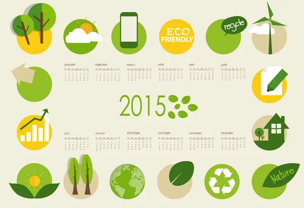 2015 calendario moderno con fondo de la naturaleza — Vector de stock