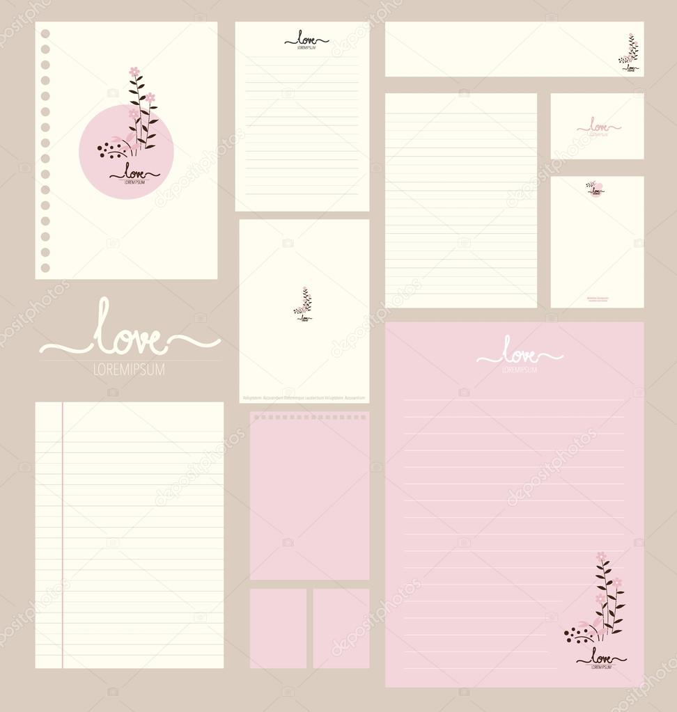 Collection of various paper designs (paper sheets, lined paper, 