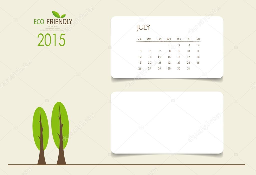 2015 calendar, monthly calendar template for July. Vector illust