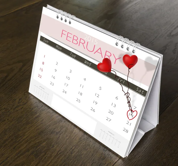 Februari valentine kalender för bord av trä år 2015 — Stockfoto