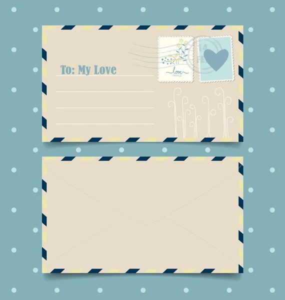 Colección de sobres de amor con sellos postales. Vector illustr — Vector de stock