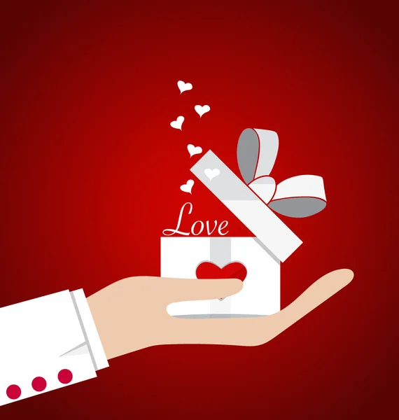 Happy valentines day. Hand with Valentines day gift box. Vector — Stock Vector