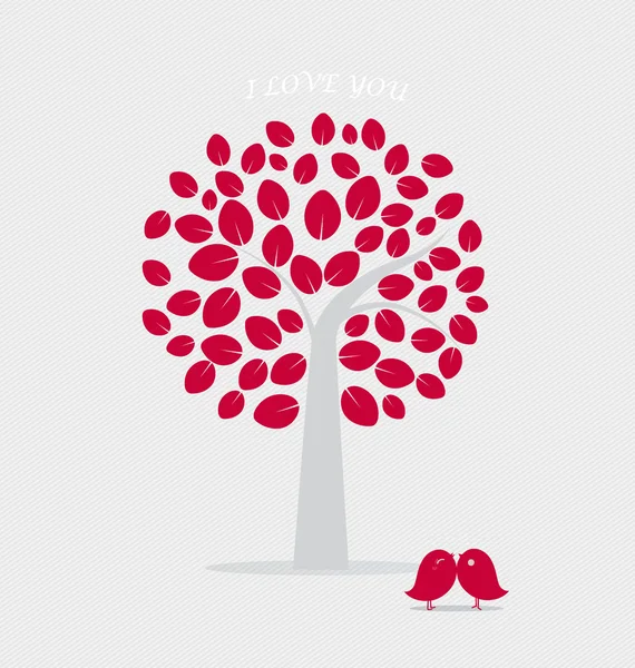 Valentine background with tree and bird. Vector Illustration. — Stock Vector