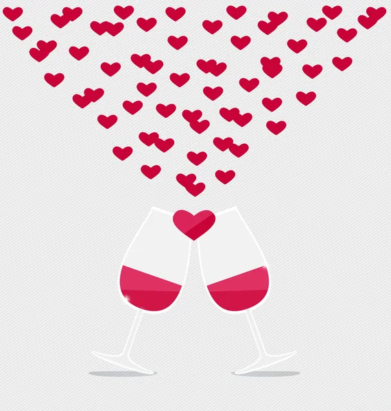 Glad Alla hjärtans dag. Två glas rött vin med hjärta. VECTO — Stock vektor