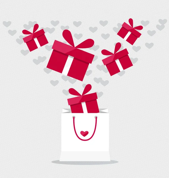 Gelukkige Valentijnskaarten dag. Valentijnsdag geschenk tas met doos van de gift. VEC — Stockvector