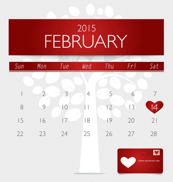 Valentinsdag. 2015 Kalender februar. Vektorillustration . – Stock-vektor