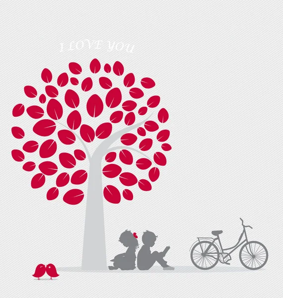 Valentine background with children read a book under tree. Vecto Vector Graphics