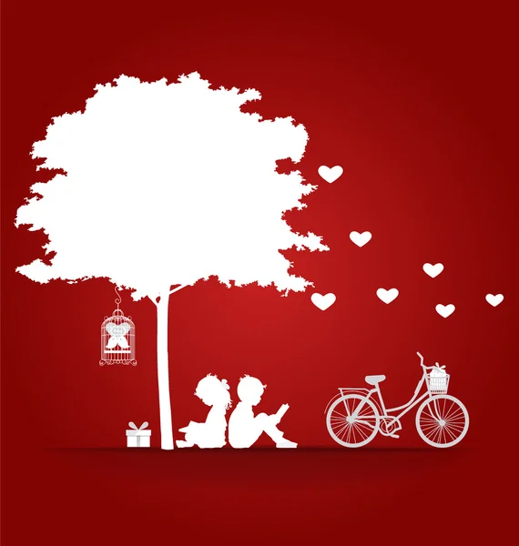 Valentine background with children read a book under tree. Vecto Royalty Free Stock Illustrations