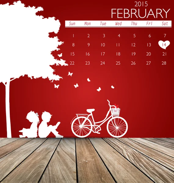 Valentines day. 2015 Calendar February. Vector illustration. — Stock Vector