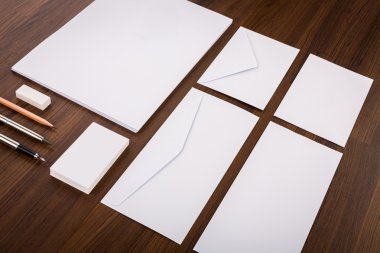 Boş şablon. Kartvizit, Antetli Kağıt a4, kalem, e oluşur