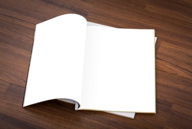 Katalog, dergi boş, sahte (ahşap zemin üzerine kitap 