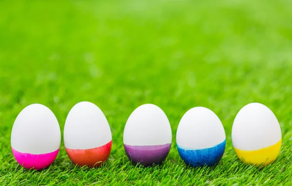 Uova di Pasqua su erba verde fresca — Foto Stock