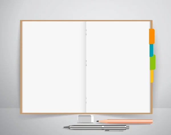 Notizbuch mit Stift und Bleistift, Geschäftselemente für das Web — Stockvektor