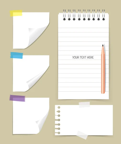 Livro de notas e papéis de notas com lápis, elementos de trabalho de negócios —  Vetores de Stock