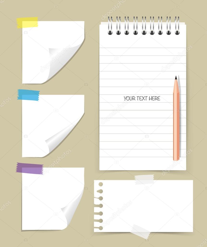 Note book and note papers with pencil, Business working elements